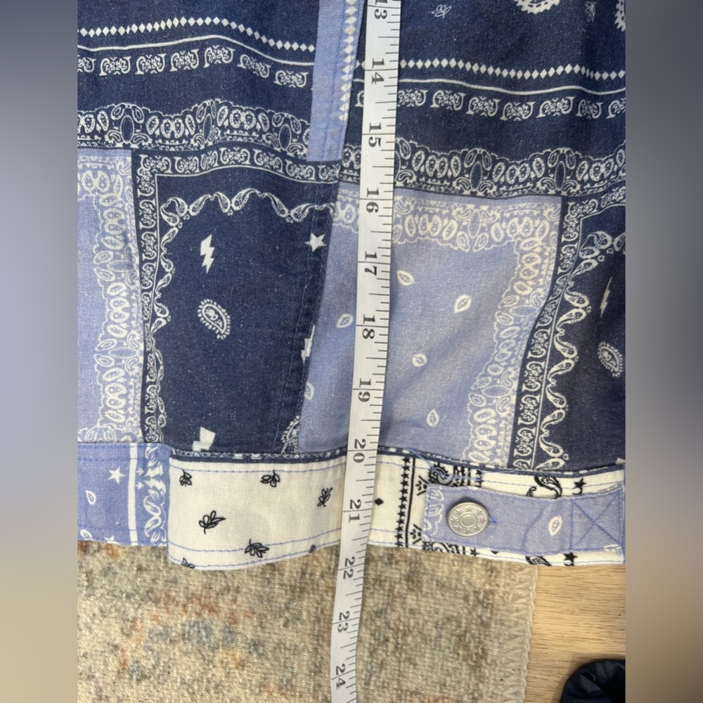 Northstyle Women’s Patchwork Paisley Button Up Jean Jacket Collared Artsy Blue L - Picture 8 of 8
